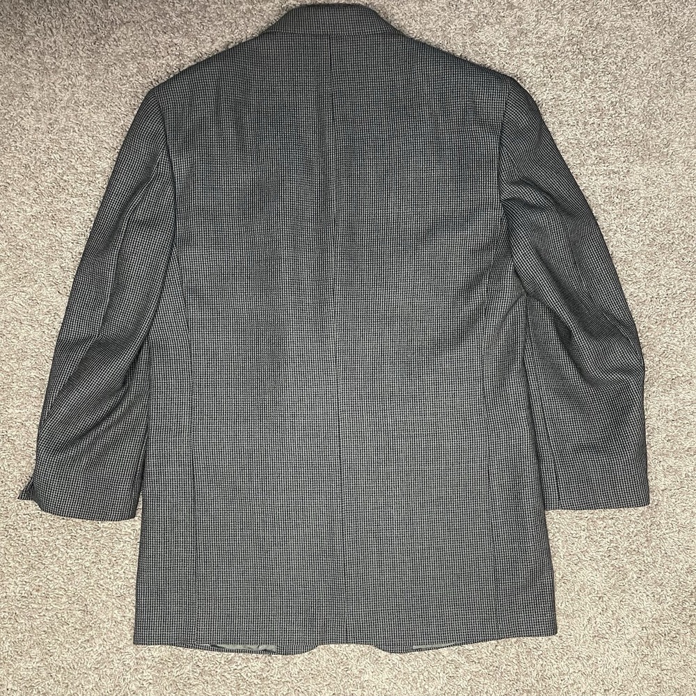 Oscar de la Renta Mens 42L Wool Sport Coat Blazer Grey Houndstooth 3-Button - Picture 3 of 9